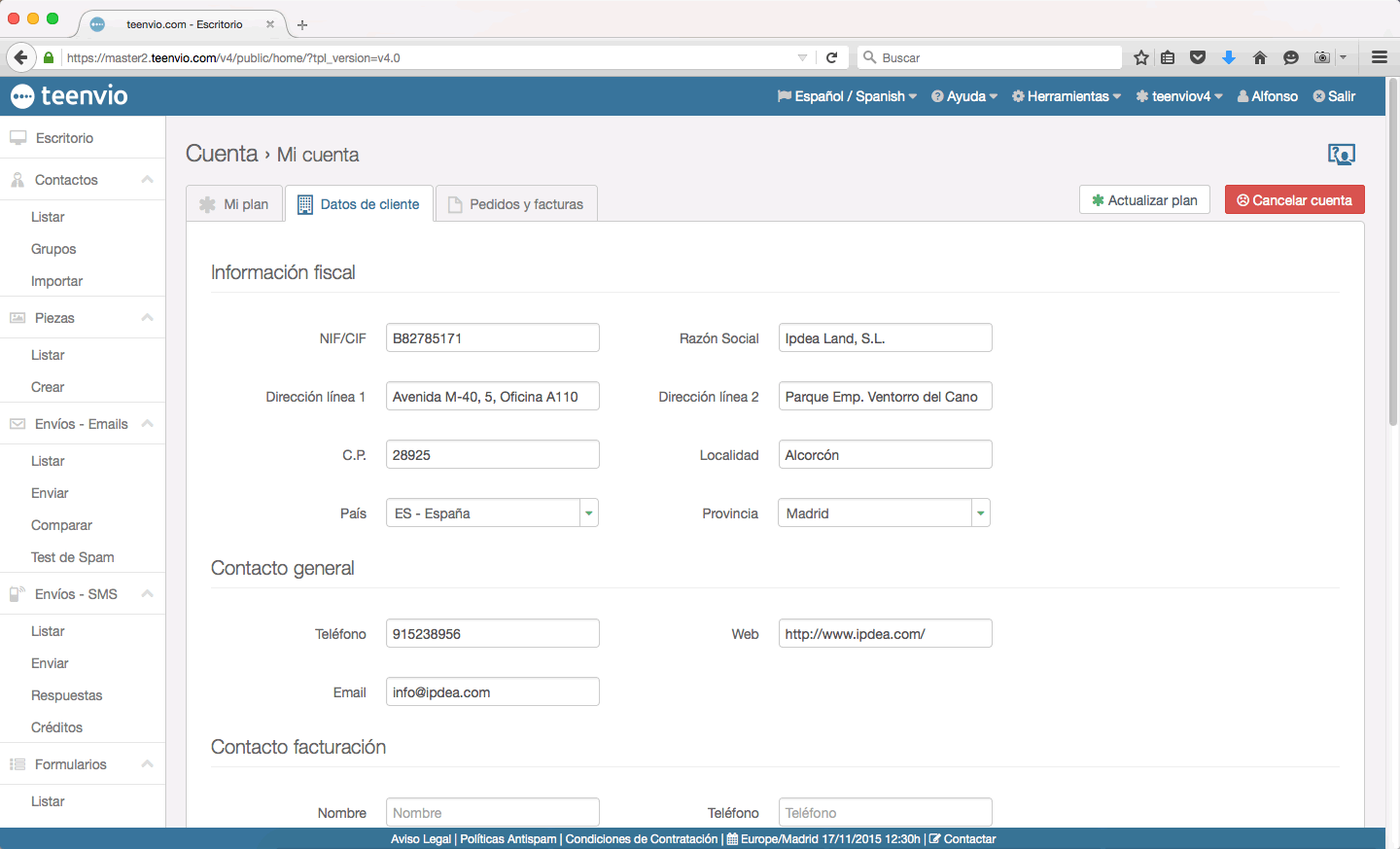 Nuevo email marketing teenvio cuenta