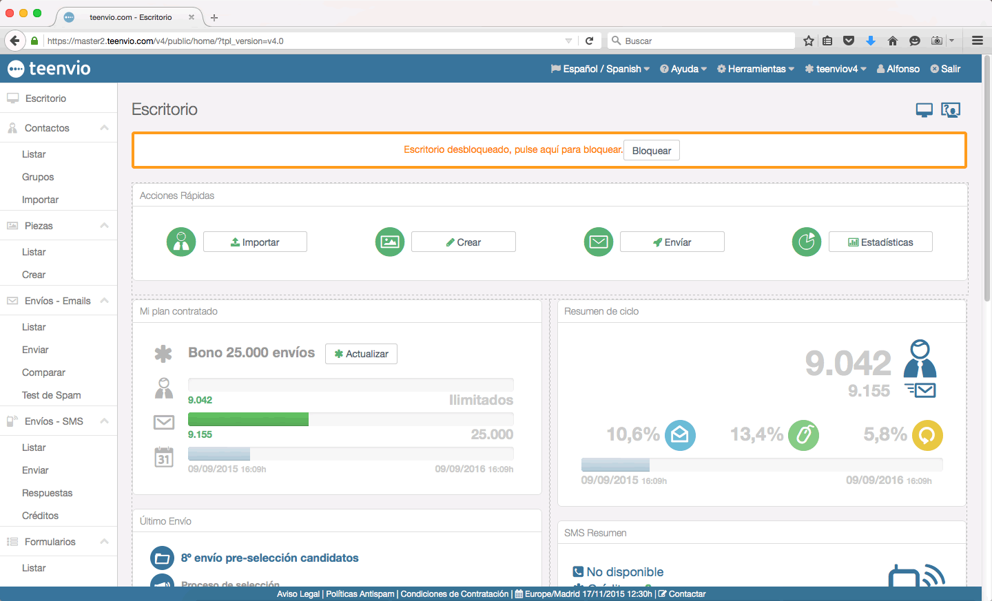 Nuevo email marketing teenvio escritorio