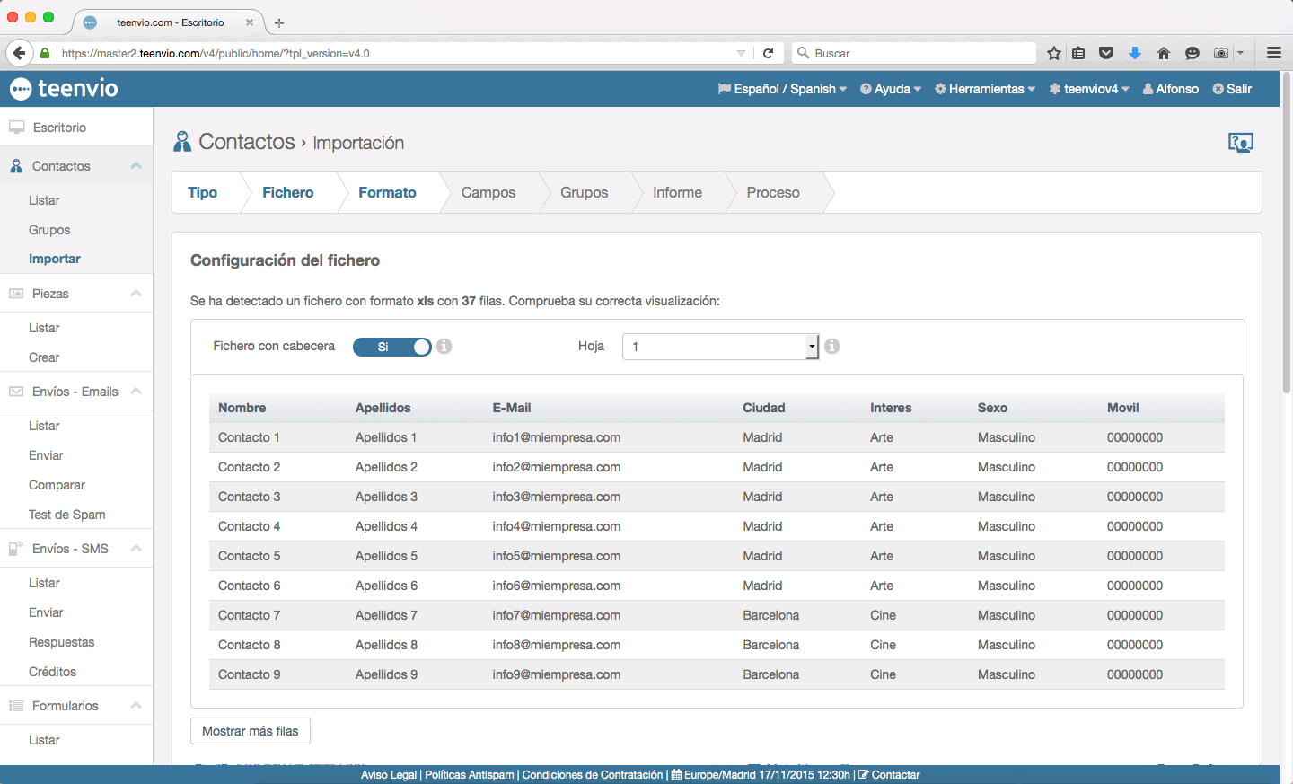 Nuevo email marketing teenvio importación