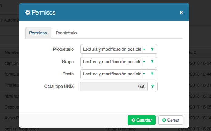 Permisos sobre elementos